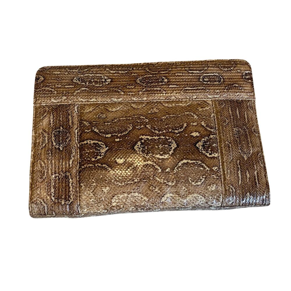 Vintage Ronora Genuine Snakeskin Leather clutch Wristlet Argentina Brown